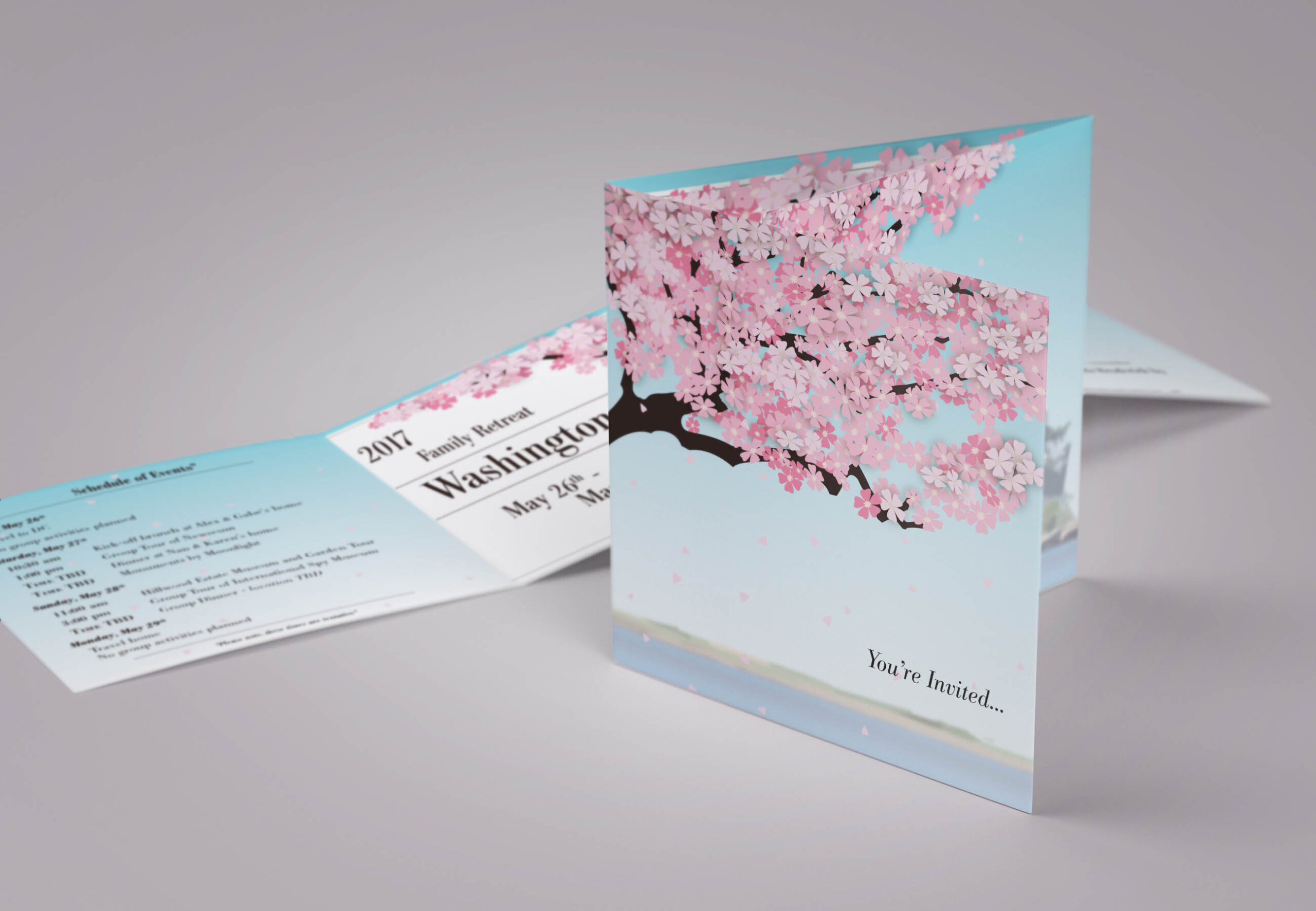 White Giraffe Creative private event print design and illustration of cherry trees in Washington DC