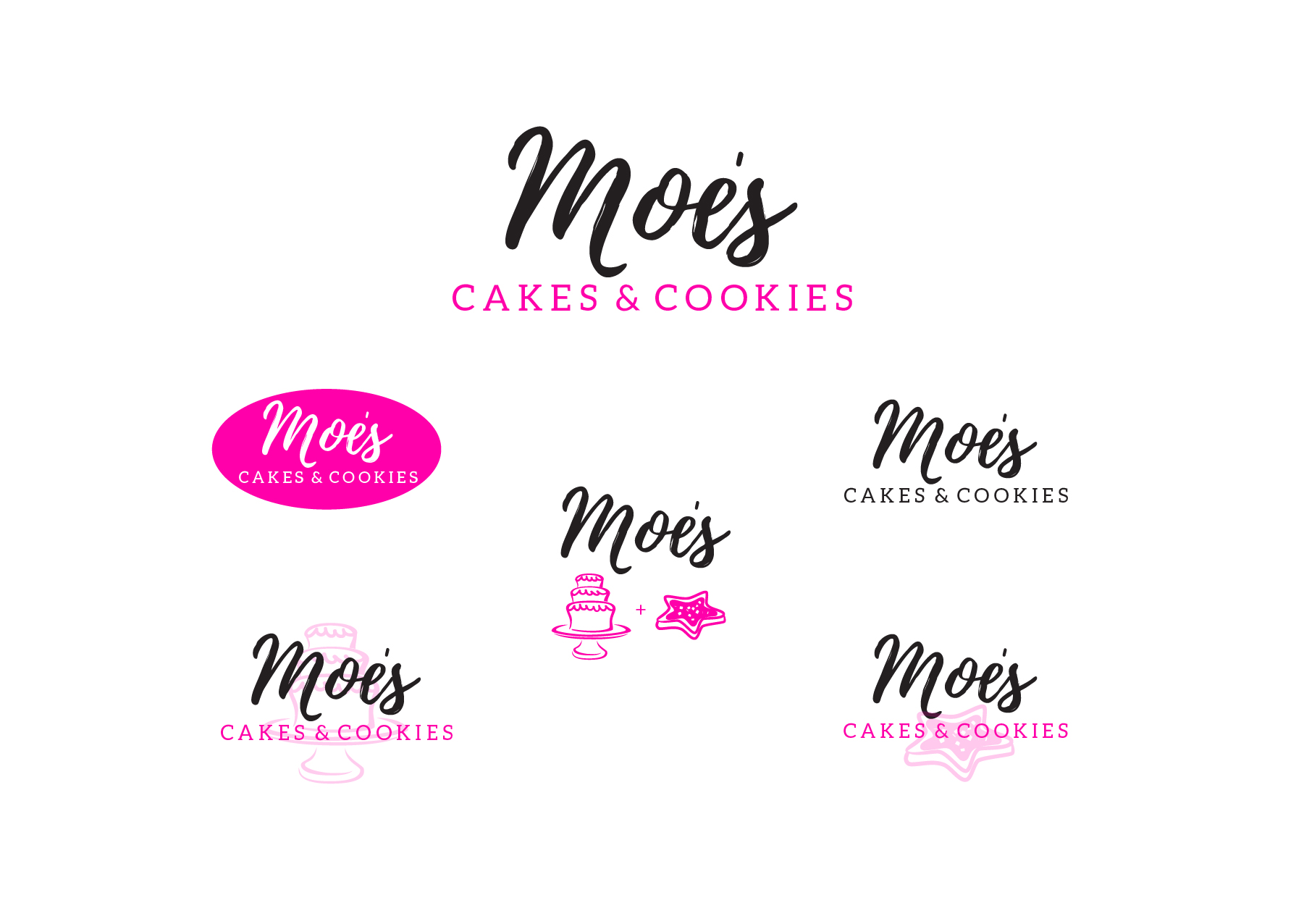 White Giraffe Creative logo design Moe's Cakes & Cookies multiple logo layout forms and patterns