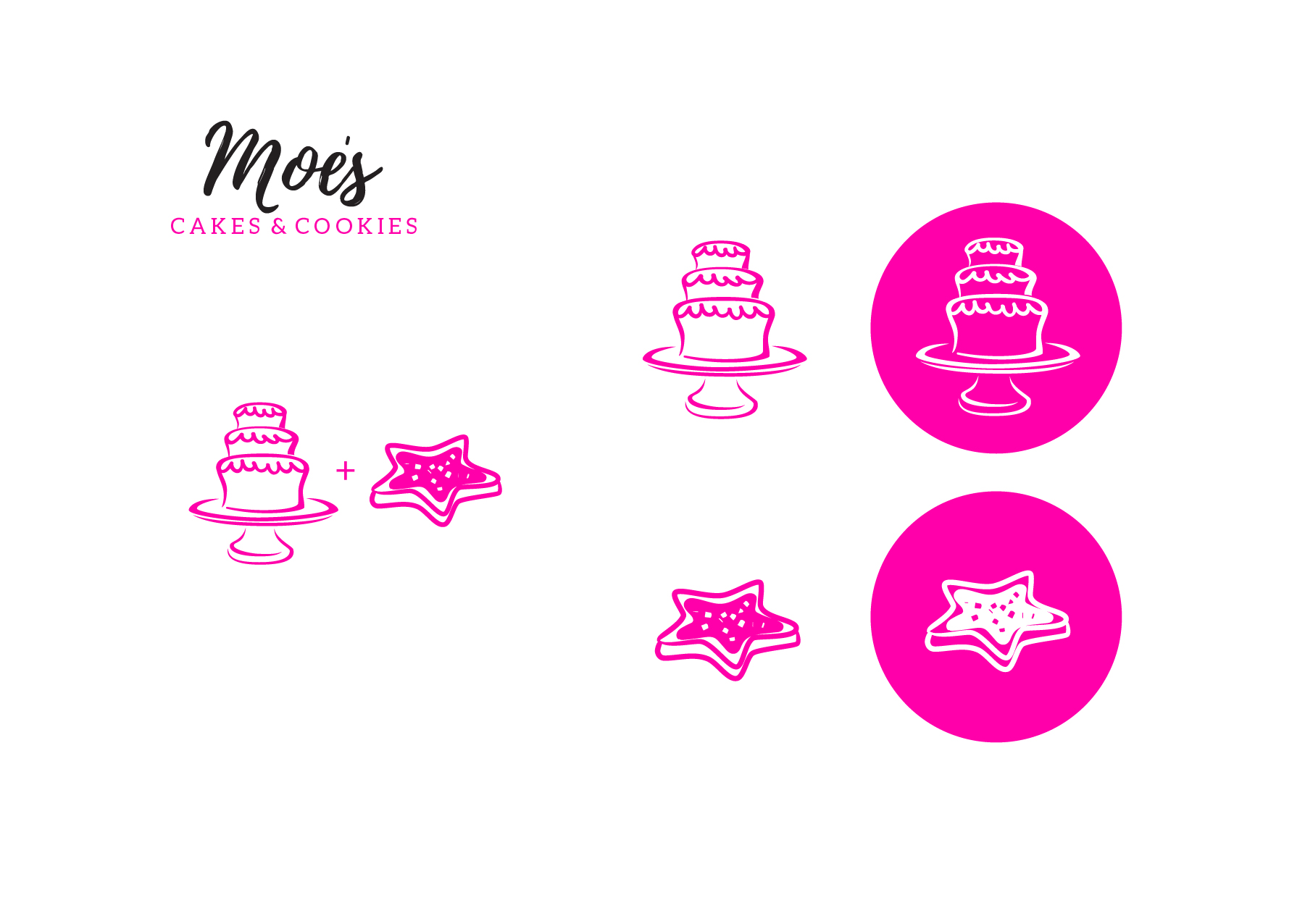 White Giraffe Creative logo design Moe's Cakes & Cookies multiple logo layout forms and patterns